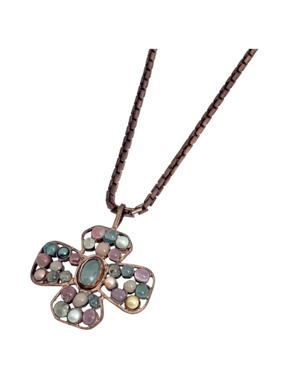 Chanel Necklace CC Logo Color Stone Blanc